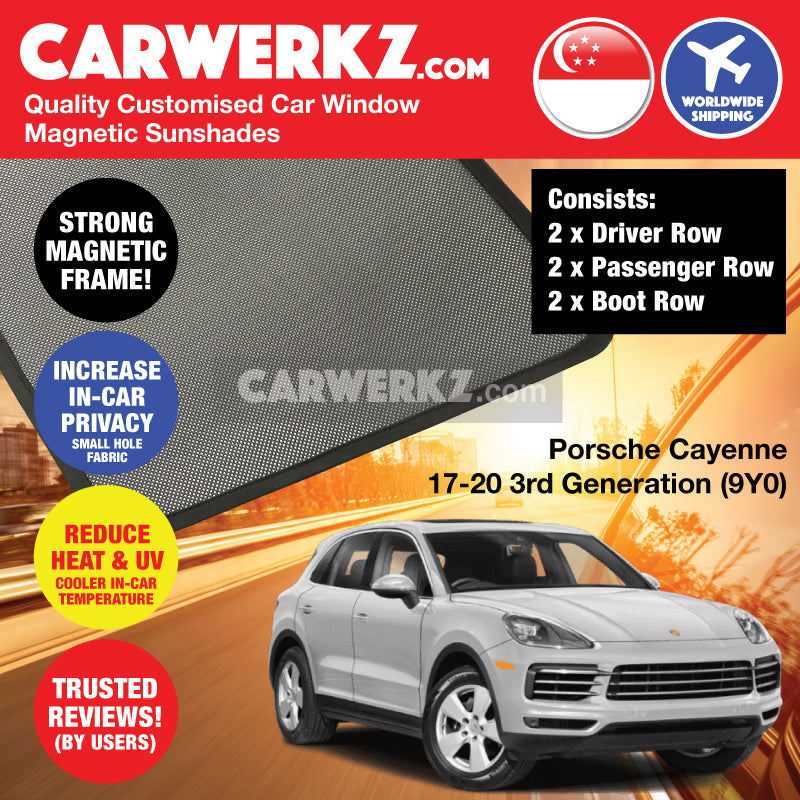 Porsche Cayenne 2017-2020 3rd Generation (9Y0) Germany Mid Size Luxury Crossover Customised Car Window Magnetic Sunshades - CarWerkz