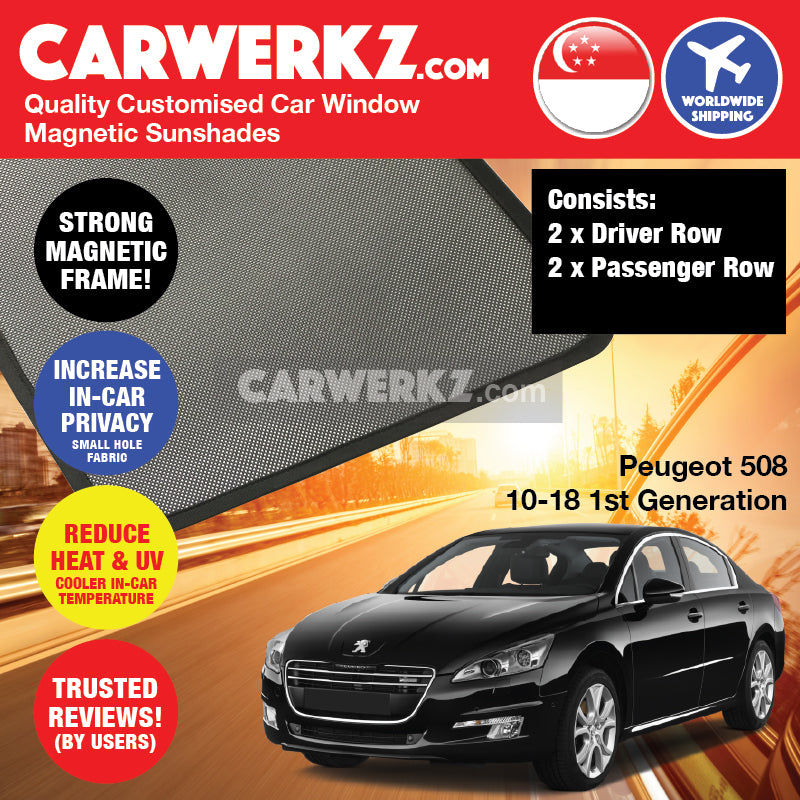 Peugeot 508 2010-2018 1st Generation French Large Sedan Saloon Car Customised Magnetic Sunshades - CarWerkz