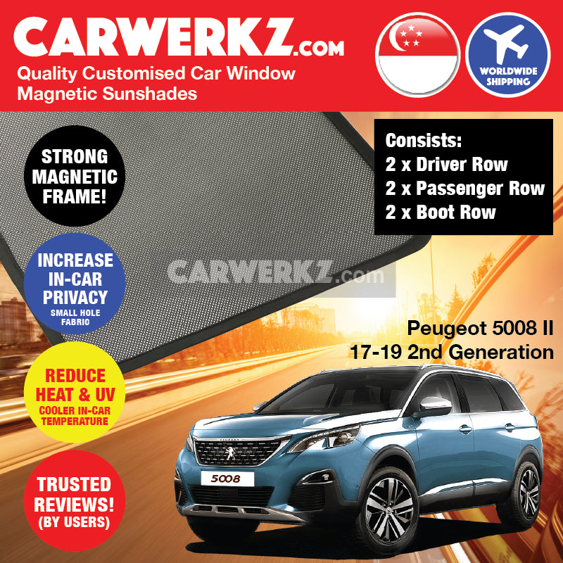 Peugeot 5008 II 2017-2020 2nd Generation (T87) France Compact Crossover SUV Customised Car Window Magnetic Sunshades - CarWerkz