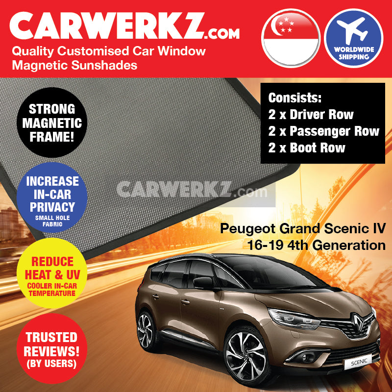 Renault Grand Scenic IV 2016-2020 4th Generation France Compact Multi Purpose Vehicle Customised MPV Window Magnetic Sunshades - CarWerkz