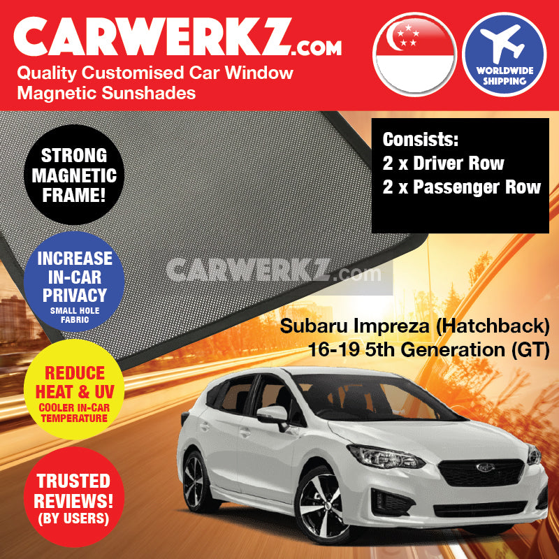 Subaru Impreza Hatchback 2016-2020 5th Generation (GT) Japan Automotive Customised Car Magnetic Sunshades - CarWerkz