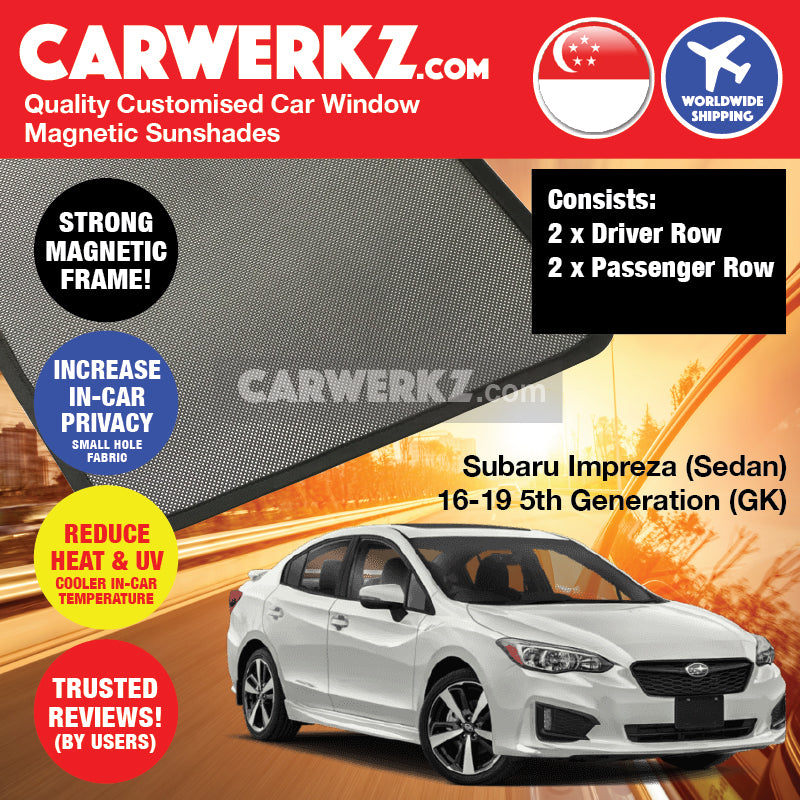 Subaru Impreza Sedan 2016-2020 5th Generation (GK) Japan Automotive Customised Car Window Magnetic Sunshades - CarWerkz