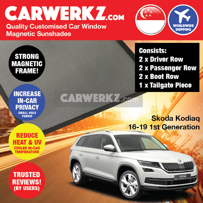 Skoda Kodiaq 2016-2020 1st Generation Czech Republic Mid Size Crossover Customised SUV Window Magnetic Sunshades - CarWerkz