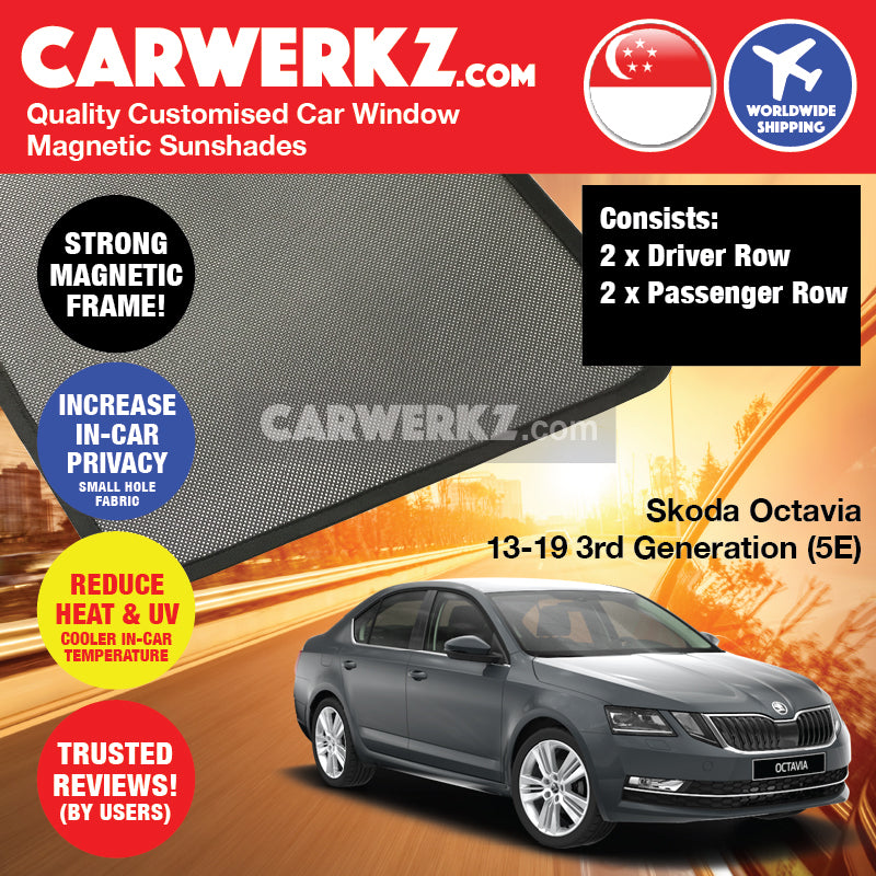 Skoda Octavia 2013-2019 MK3 3rd Generation (5E) Customised Czech Republic Sedan Car Window Magnetic Sunshades - CarWerkz