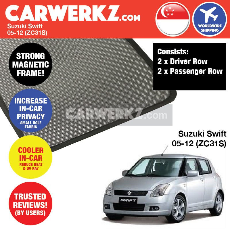 Suzuki Swift 2005-2012 2nd Generation (ZC31S) Japan Automotive Customised Car Window Magnetic Sunshades - CarWerkz