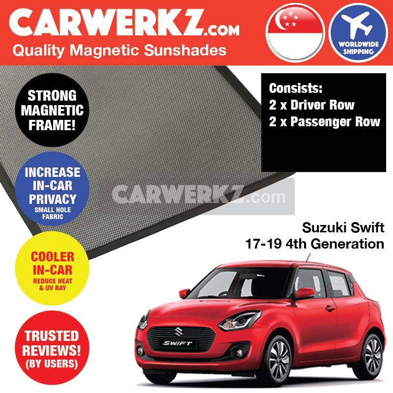 Suzuki Swift 2017-2020 4th Generation (ZC33S) Japan Hatchback Customised Car Window Magnetic Sunshades 4 Pieces - CarWerkz