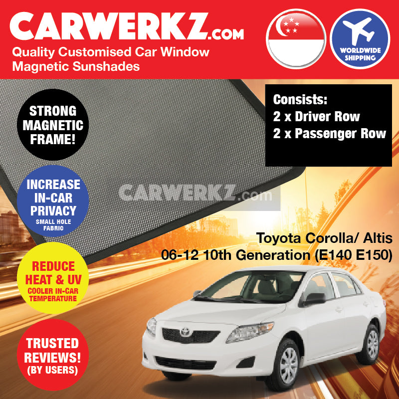 Toyota Corolla Altis 2006-2012 10th Generation (E140 E150) Japan Sedan Customised Car Window Magnetic Sunshades - CarWerkz