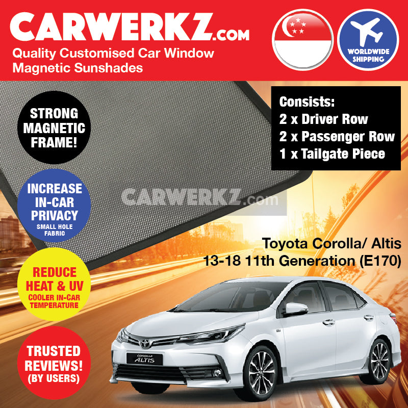 Toyota Corolla Altis 2013-2018 11th Generation (E170) Japan Sedan Customised Car Window Magnetic Sunshades - CarWerkz