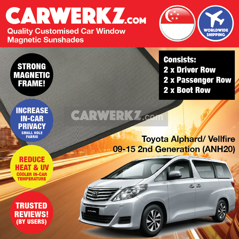 Toyota Alphard Vellfire 2008-2015 2nd Generation (AH20) Japan MPV Customised Car Window Magnetic Sunshades - CarWerkz