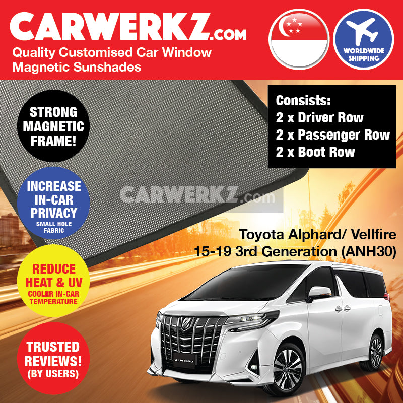 Toyota Alphard Vellfire 2015-2020 3rd Generation (AH30) Japan Large MPV Customised Car Window Magnetic Sunshades - CarWerkz