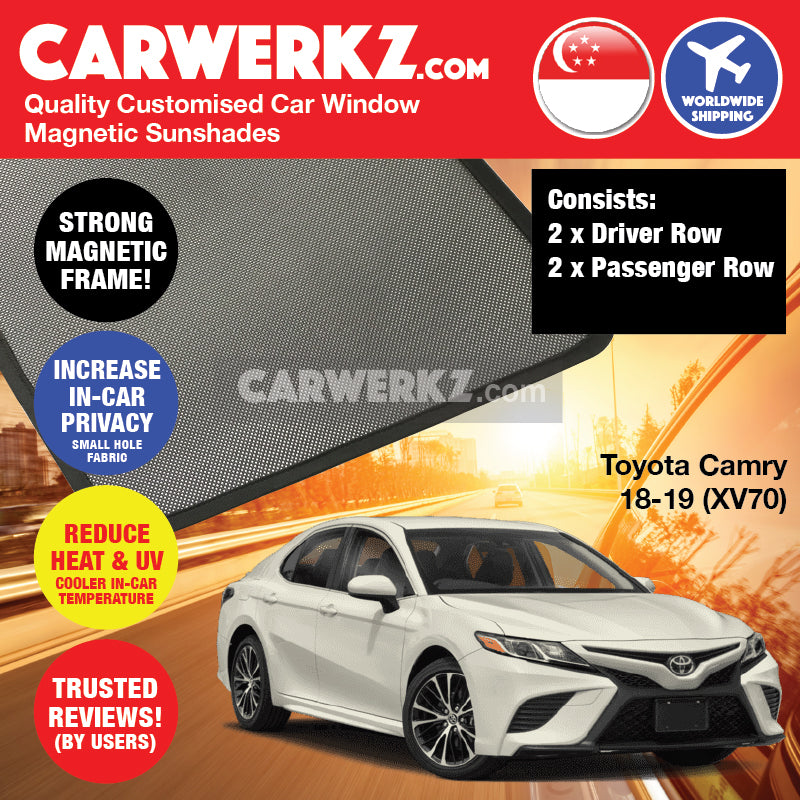 Toyota Camry 2018-2020 12th Generation (XV70) Japanese Executive Sedan Customised Car Window Magnetic Sunshades - CarWerkz