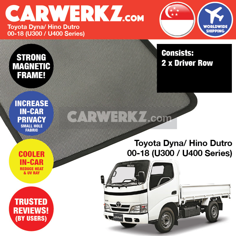 Toyota Dyna 2000-2020 (U300 U400 Series) Customised Medium Duty Lorry Truck Window Magnetic Sunshades - CarWerkz