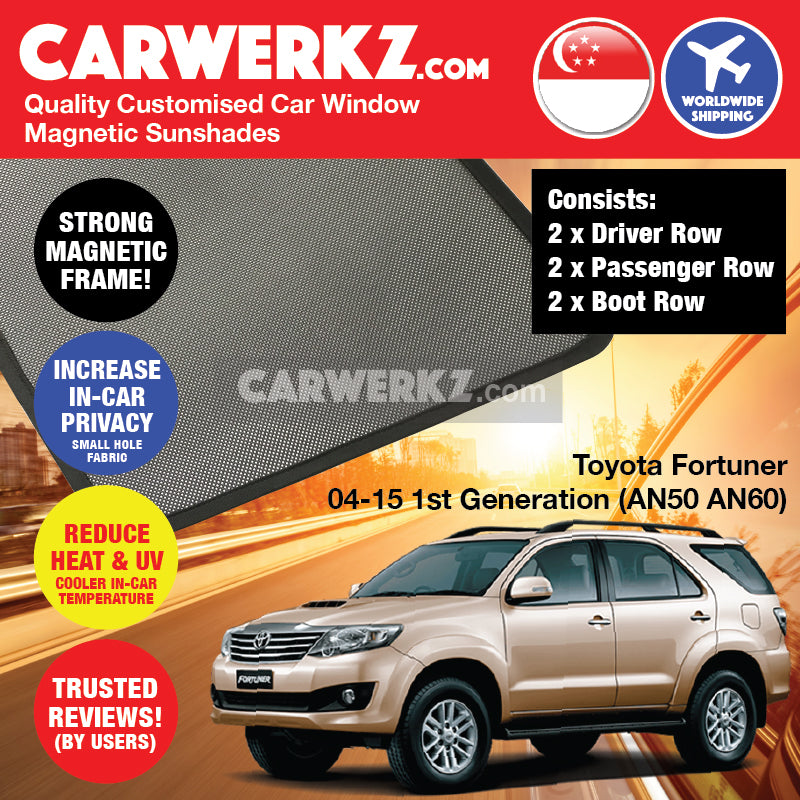 Toyota Fortuner SW4 2004-2015 1st Generation (AN50 AN60) Japan Mid Size SUV Customised Car Window Magnetic Sunshades - CarWerkz.com