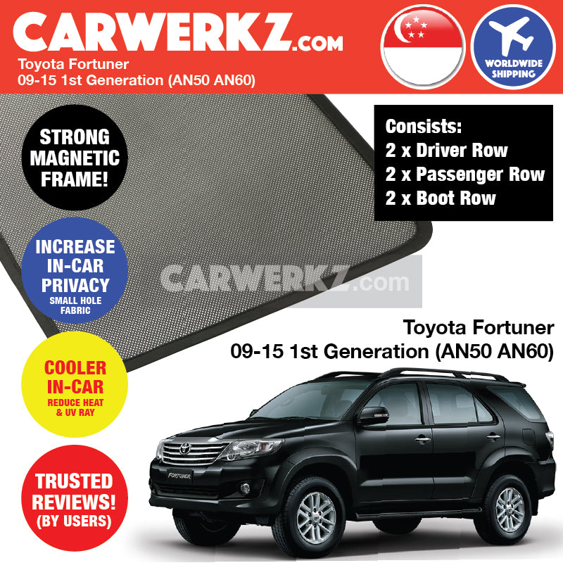 Toyota Fortuner SW4 2004-2015 1st Generation (AN50 AN60) Japan Mid Size SUV Customised Car Window Magnetic Sunshades - CarWerkz