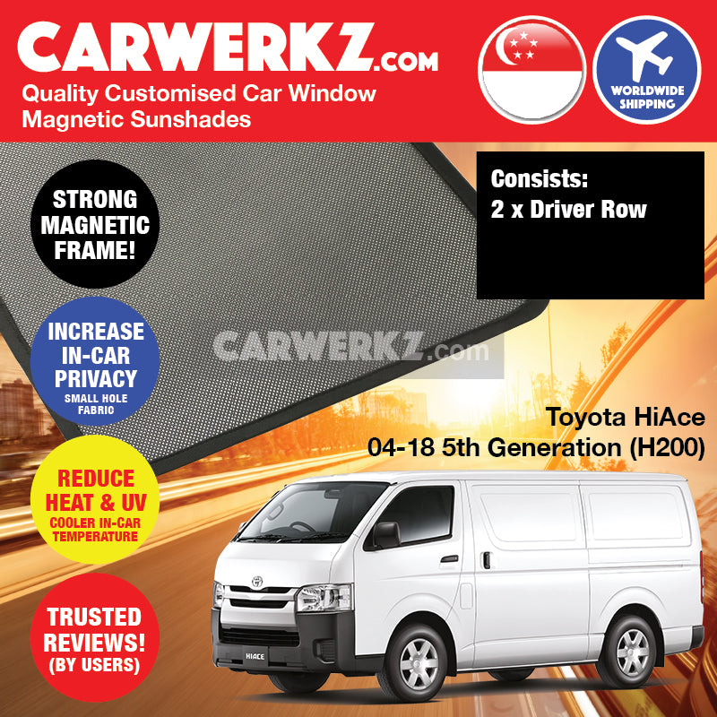 Toyota HiAce 2004-2020 5th Generation (H200) Customised Japan Commericial Van Window Magnetic Sunshades