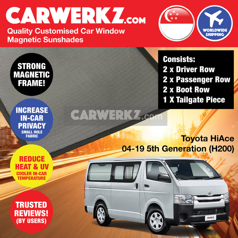 Toyota HiAce 2004-2020 5th Generation (H200) Customised Japan Commericial Van Window Magnetic Sunshades