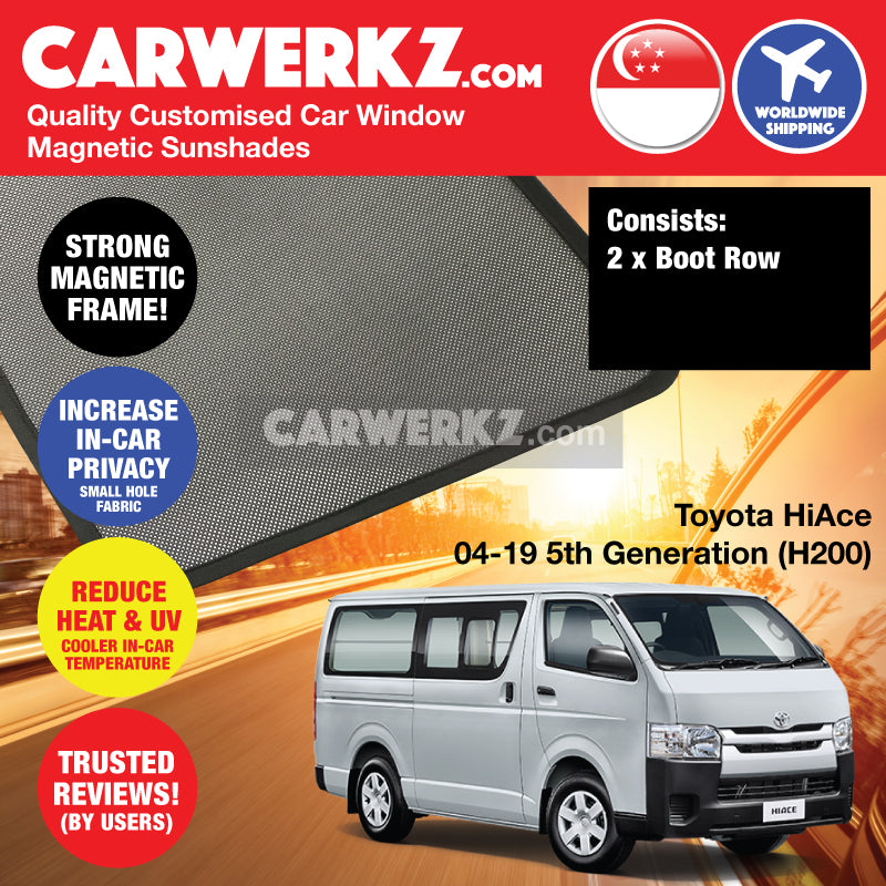 Toyota HiAce 2004-2020 5th Generation (H200) Customised Japan Commericial Van Window Magnetic Sunshades - CarWerkz