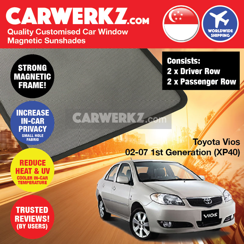 Toyota Vios 2002-2007 1st Generation (XP40) Japan Sedan Customised Car Window Magnetic Sunshades - CarWerkz