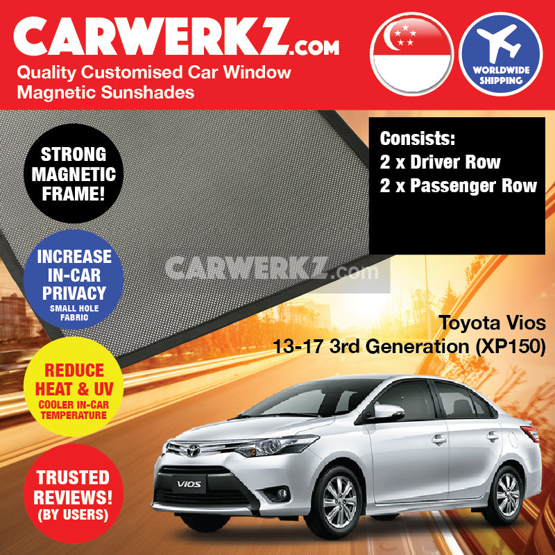 Toyota Vios 2013-2017 3rd Generation (XP150) Japan Sedan Customised Car Window Magnetic Sunshades - CarWerkz