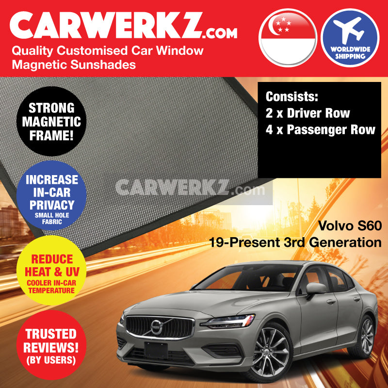 Volvo S60 2019 2020 2021 3rd Generation Sweden Luxury Sedan Customised Car Window Magnetic Sunshades 6 Pieces - carwerkz com singapore sweden australia