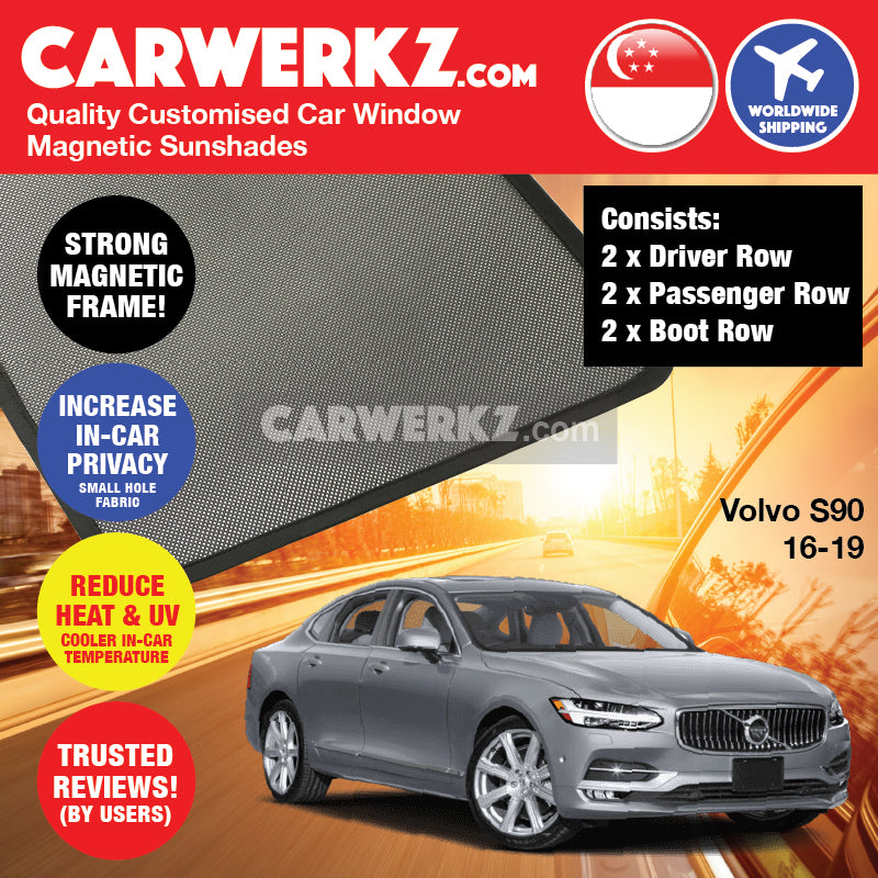 Volvo S90 2016-2020 1st Generation Sweden Mid Size Luxury Sedan Car Customised Magnetic Sunshades - CarWerkz