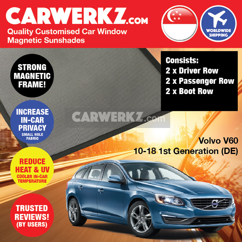 Volvo V60 2010-2018 1st Generation (DE) Sweden Wagon Customised Car Window Magnetic Sunshades - CarWerkz