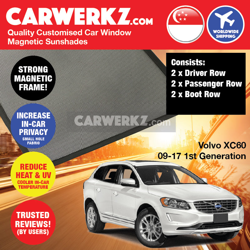 Volvo XC60 2008-2017 1st Generation Sweden Luxury Crossover Customised Car Window Magnetic Sunshades - CarWerkz