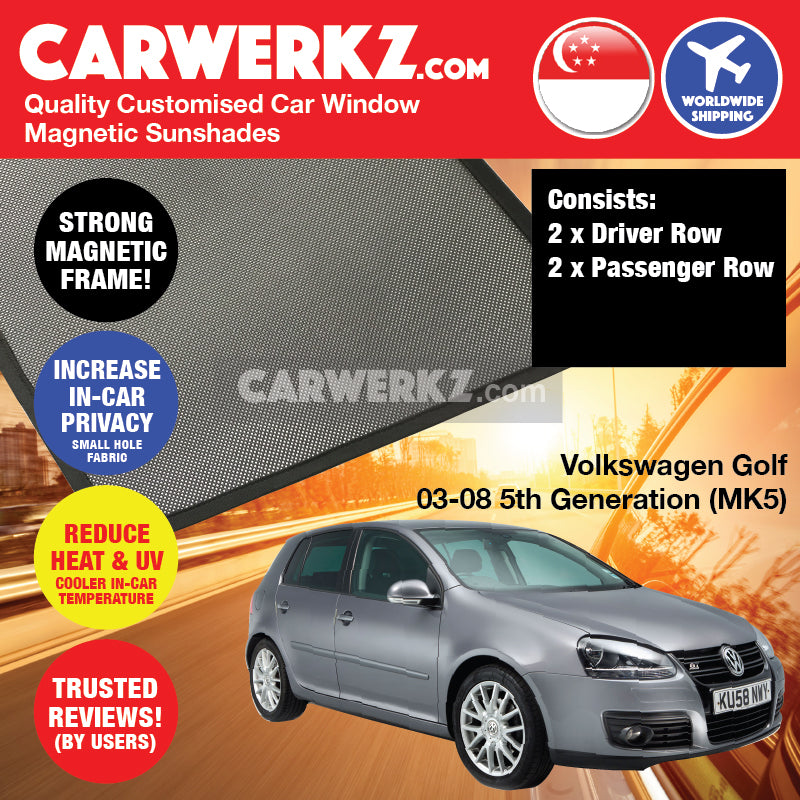 Volkswagen Golf 2003-2008 5th Generation (MK5) Germany Hatchback Customised Car Window Magnetic Sunshades - CarWerkz