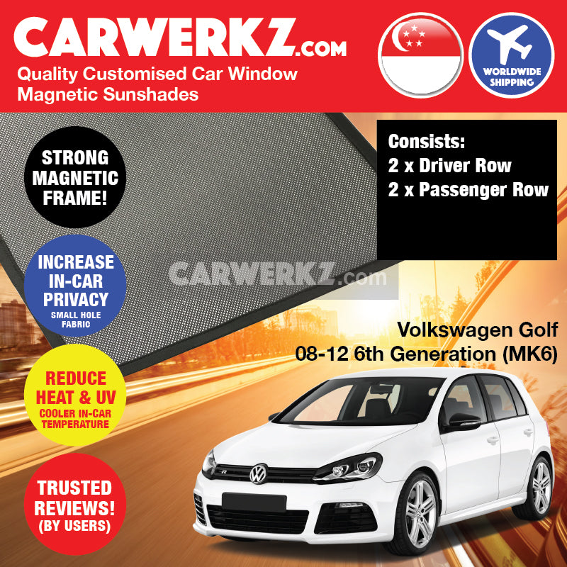 Volkswagen Golf 2008-2012 6th Generation (MK6) Germany Hatchback Customised Car Window Magnetic Sunshades - CarWerkz