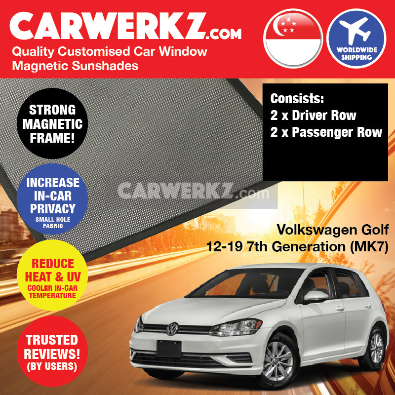 Volkswagen Golf 2012-2019 7th Generation (MK7) Germany Hatchback Customised Car Window Magnetic Sunshades - CarWerkz