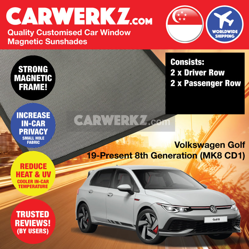Volkswagen Golf 2019 2020 2021 2022 Current 8th Generation (MK8 CD1) Germany Hatchback Customised Car Window Magnetic Sunshades 4 Pieces - carwerkz singapore