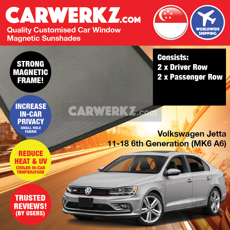 Volkswagen Jetta 2011-2019 6th Generation (MK6 A6) Germany Compact Sedan Customised Car Window Magnetic Sunshades - CarWerkz