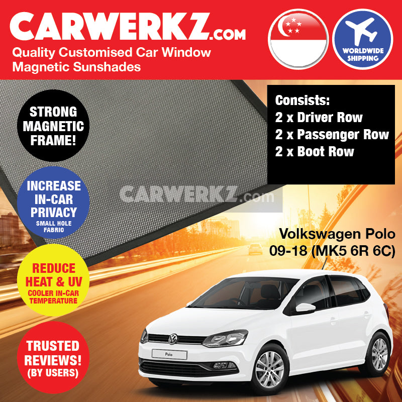 Volkswagen Polo 2009-2017 5th Generation (MK5 6R 6C 61) Germany Hatchback Customised Car Window Magnetic Sunshades - CarWerkz.com
