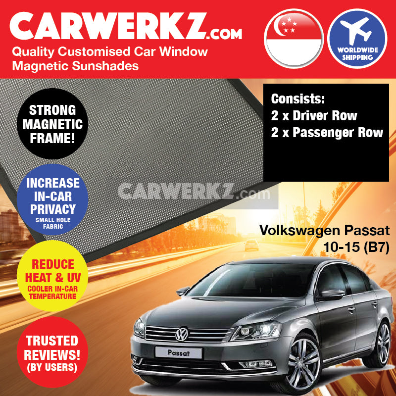 Volkswagen Passat 2010-2015 (B7) Germany Large Family Sedan Customised Car Window Magnetic Sunshades - CarWerkz