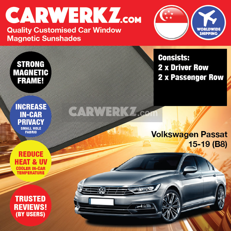 Volkswagen Passat 2015-2020 (B8) Germany Large Family Sedan Customised Car Window Magnetic Sunshades - CarWerkz