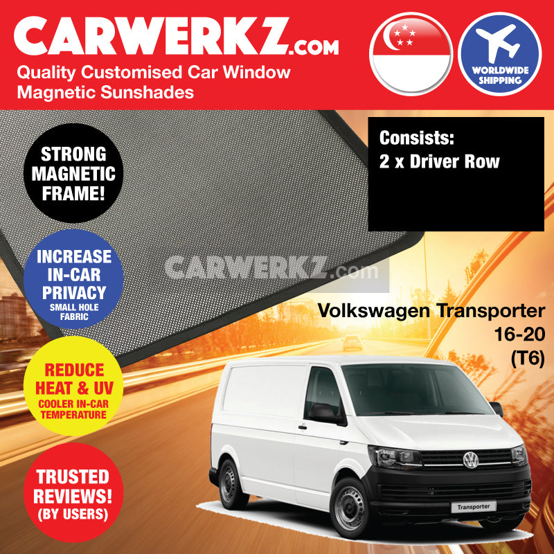 Volkswagen Transporter 2016-2020 (T6) Germany Commercial Vehicle Customised Window Magnetic Sunshades - carwerkz singapore sg