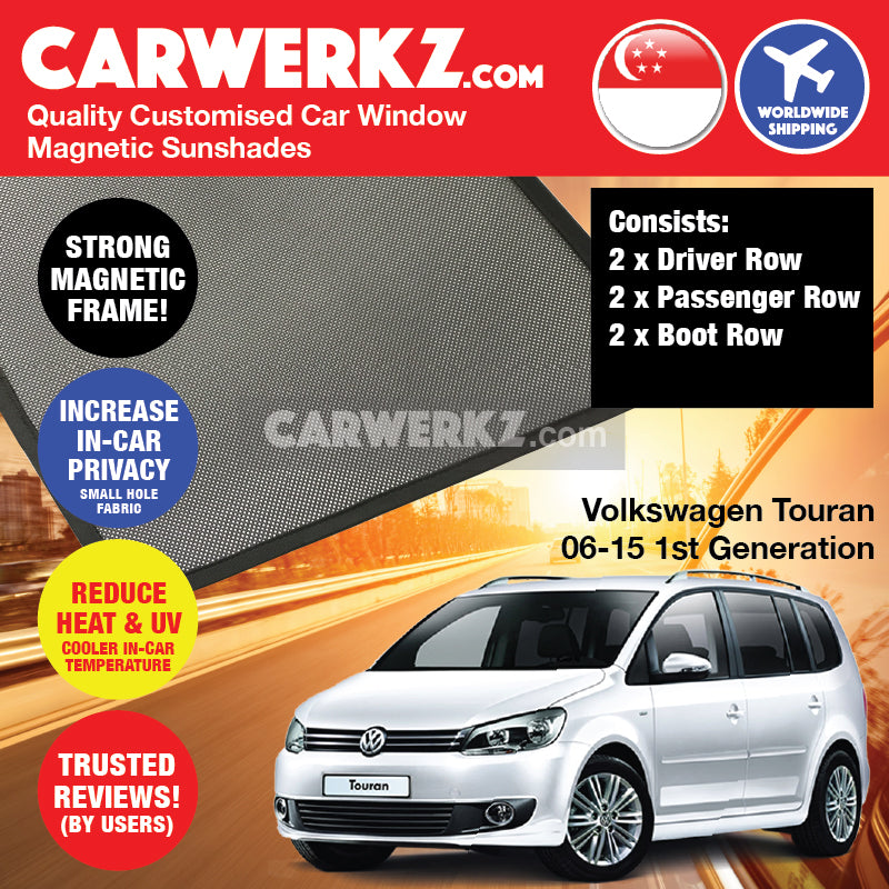 Volkswagen Touran 2006-2015 1st Generation Germany Compact MPV Customised Car Window Magnetic Sunshades - CarWerkz