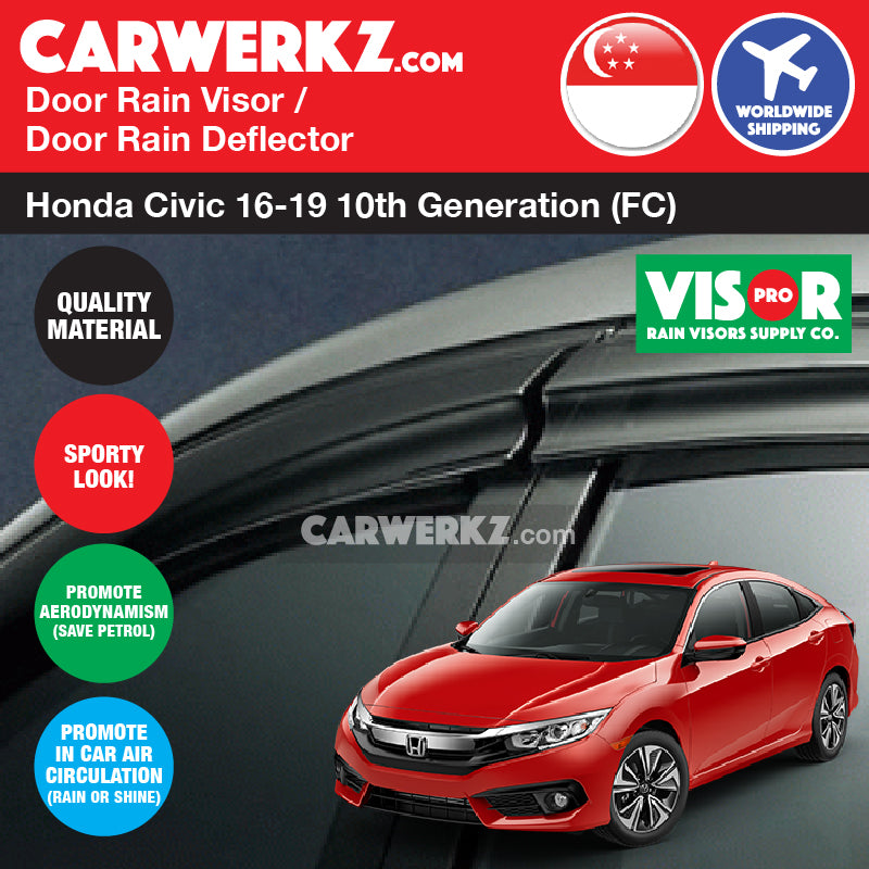 VISOR PRO Honda Civic 2014-2020 10th Generation (FC) Mugen Style Door Visors Rain Visors Rain Deflector Rain Guard - CarWerkz