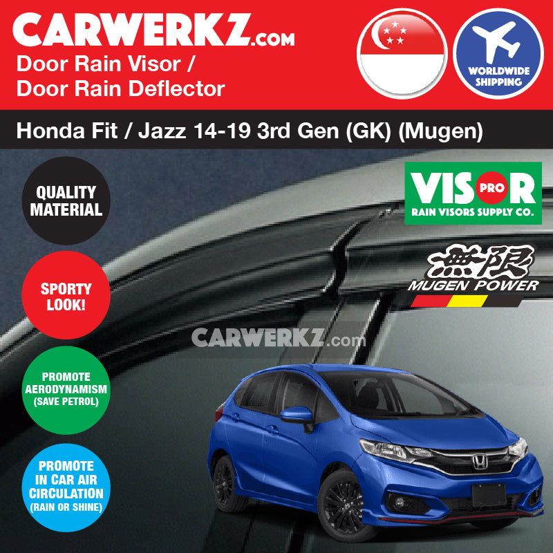 VISOR PRO Honda Fit Jazz 2014-2020 3rd Generation (GK) Mugen Door Visors Rain Visors Rain Deflector Rain Guard - CarWerkz