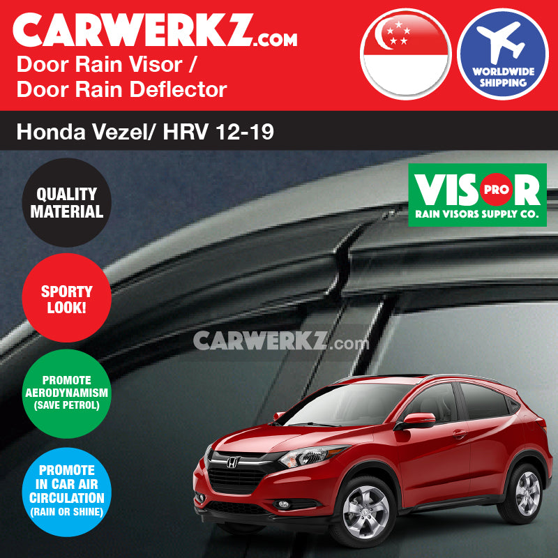 VISOR PRO Honda Vezel / HRV 2013-2020 2nd Generation Mugen Style Door Visors Rain Visors Rain Deflector Rain Guard - CarWerkz