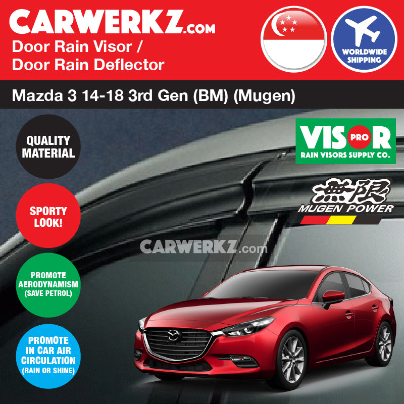 VISOR PRO Mazda 3 Sedan Hatchback 2014-2018 3rd Generation (BM) Mugen Style Door Visors Rain Visors Rain Deflector Rain Guard - CarWerkz