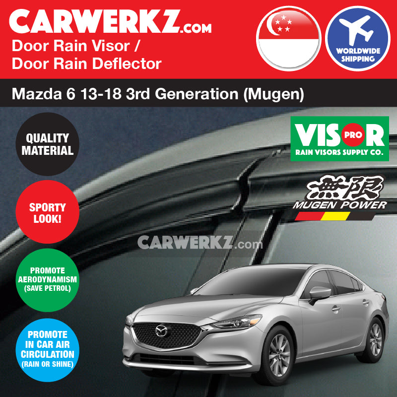 VISOR PRO Mazda 6 Sedan 2013-2020 3rd Generation Mugen Style Door Visors Rain Visors Rain Deflector Rain Guard - CarWerkz