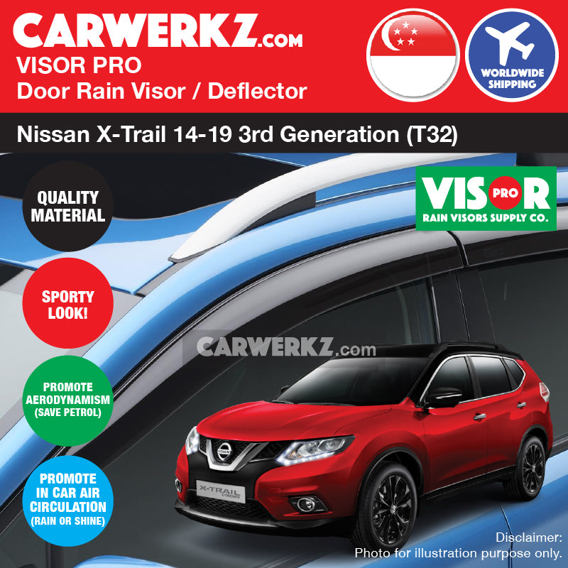 VISOR PRO Nissan X-Trail Xtrail 2014-2020 3rd Generation (T32) Door Visors Rain Visors Rain Deflector Rain Guard - CarWerkz