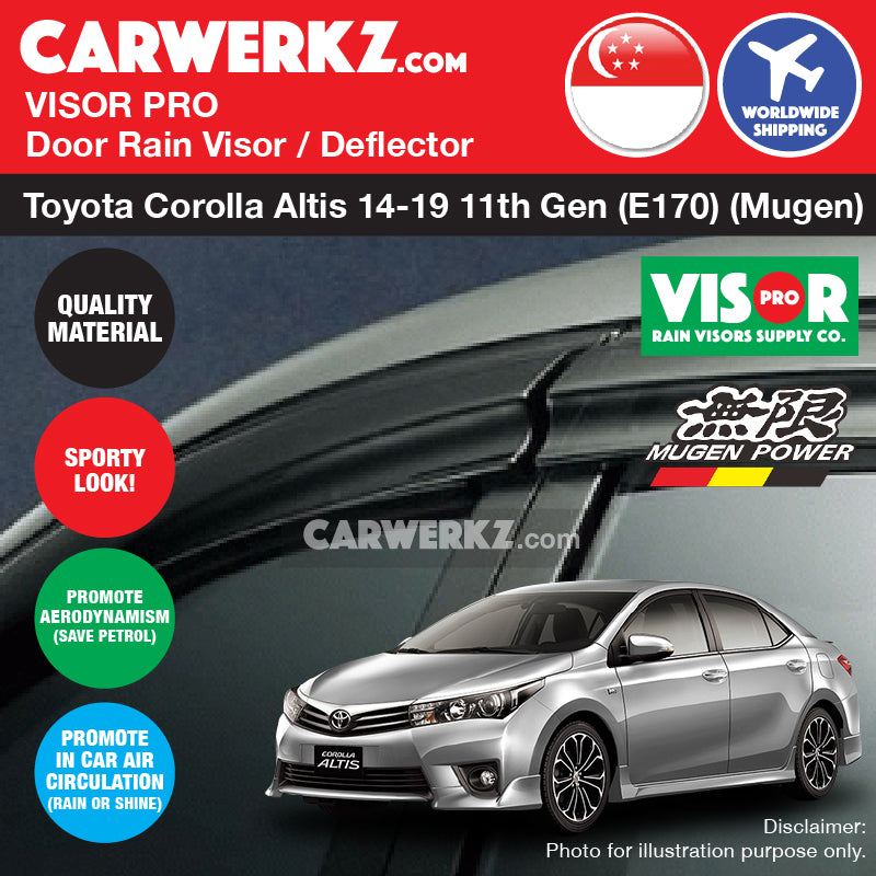 VISOR PRO Toyota Corolla Altis 2014-2019 11th Generation (E170) Mugen Style Door Visors Rain Visors Rain Deflector Rain Guard