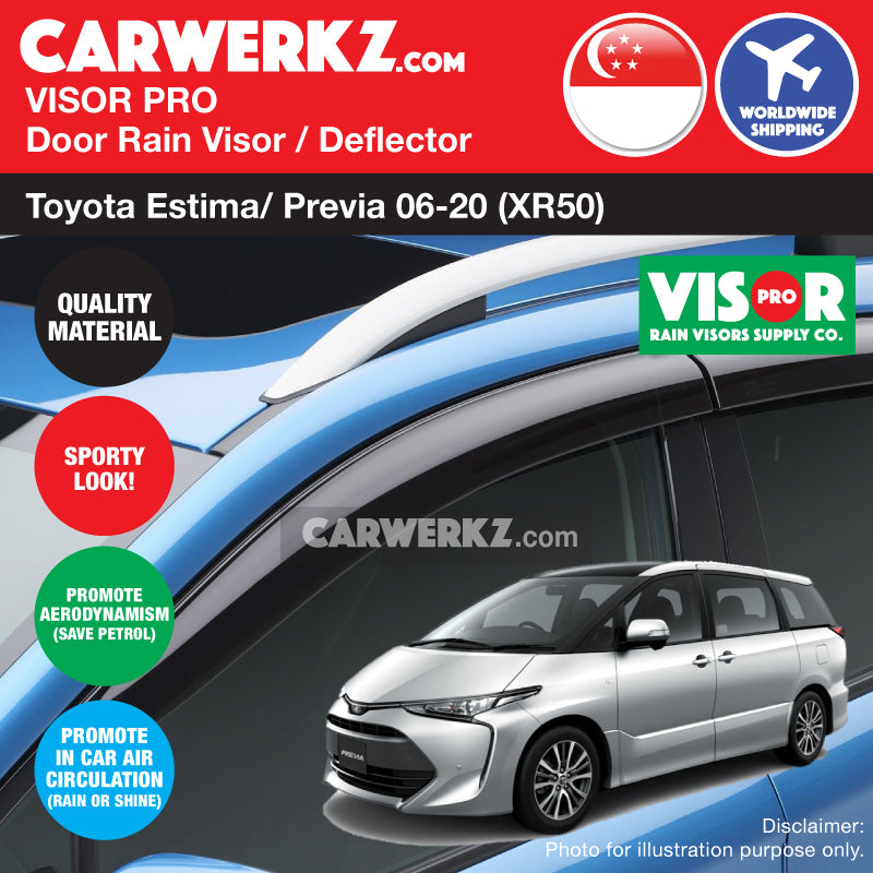 VISOR PRO Toyota Estima Previa Aeras 2006-Current 3rd Generation (XR50) Door Visors Rain Visors Rain Deflector Rain Guard - carwerkz sg jp uk au uk usa