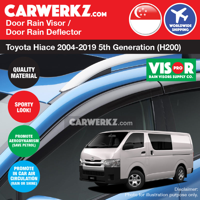 VISOR PRO Toyota Hiace 2004-2019 5th Generation (H200) Door Visors Rain Visors Rain Deflector Rain Guard - CarWerkz