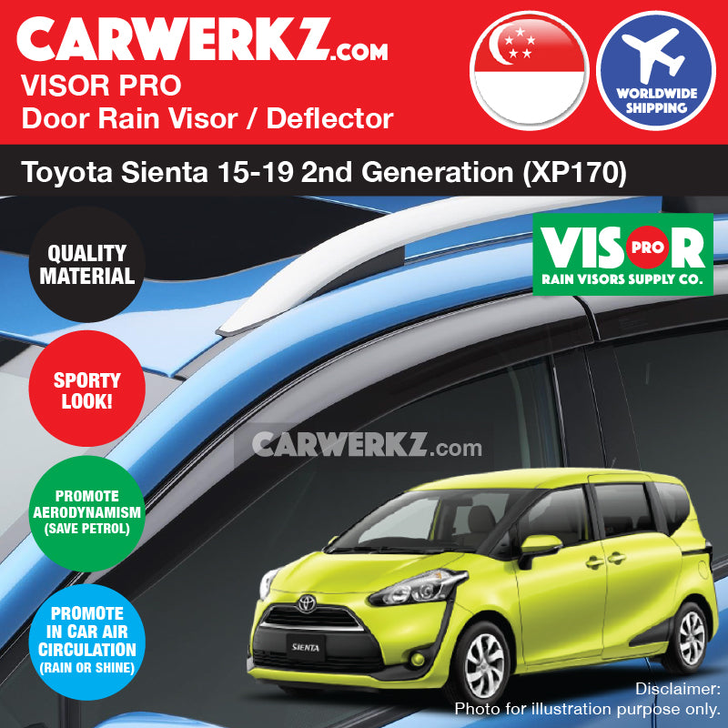 VISOR PRO Toyota Sienta 2015-2019 2nd Generation (XP170) Door Visors Rain Visors Rain Deflector Rain Guard - CarWerkz