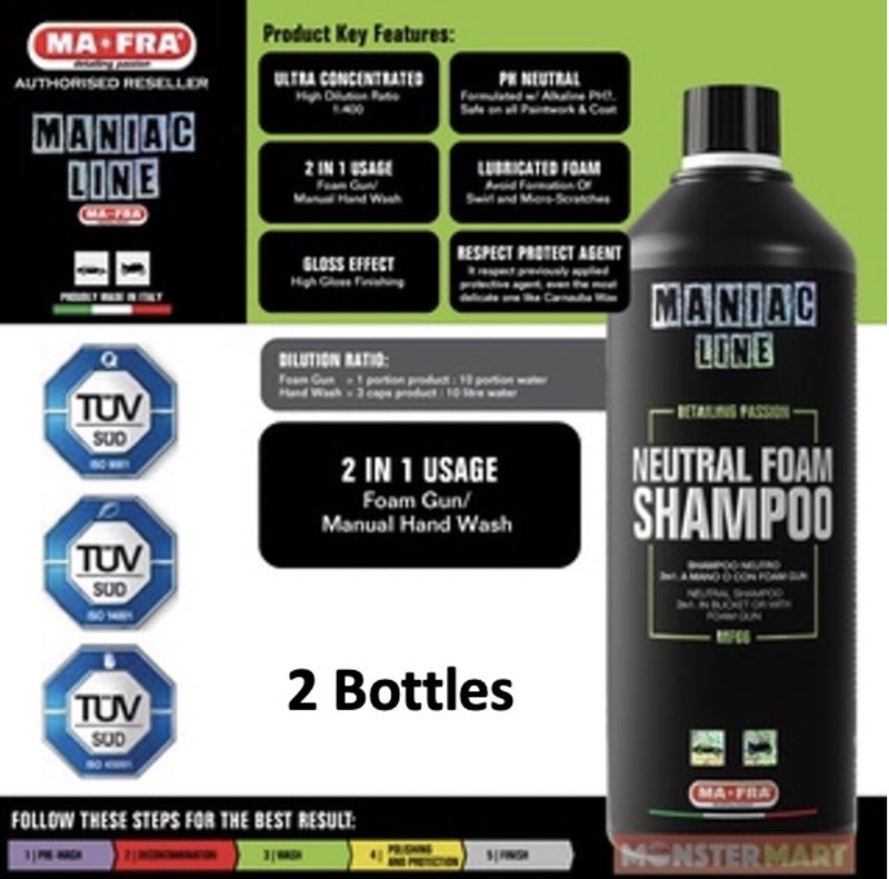 Mafra Maniac Line Neutral Foam Shampoo 1L (2 in 1 Premium PH Neutral Car Shampoo for both Foam Gun and Manual Hand Wash)