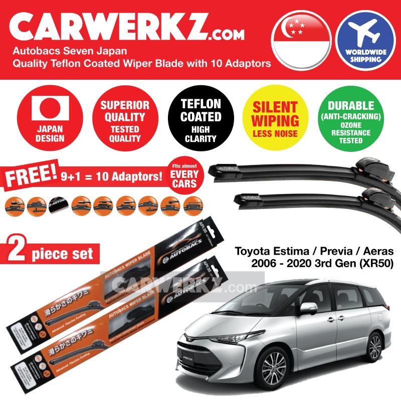 Autobacs Seven Japan Teflon Coated Flex Aerodynamic Wiper Blade with 10 Adaptors for Toyota Estima Previa Aeras 2006-2020 3rd Generation (XR50) (28"+16") - CarWerkz