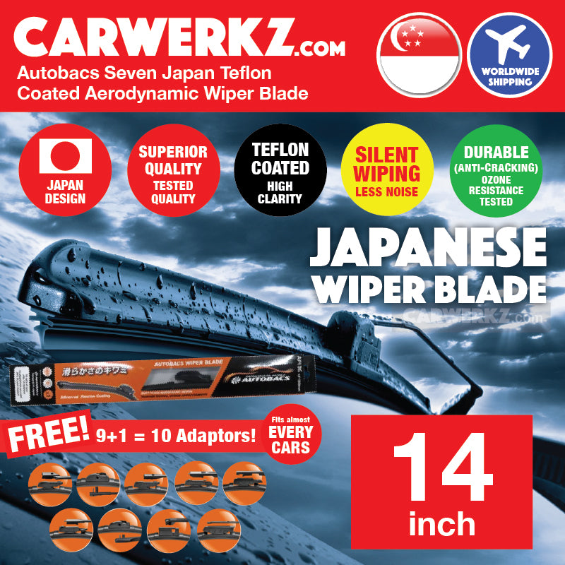 Autobacs Seven Japan Teflon Coated Flex Aerodynamic Wiper Blade with 10 Adaptors